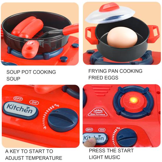 1 Set Mini Kitchen Cooking Playset Adjustable Knob Stove with Sound Light Cookware Utensils Accessories Toddlers Children Chef Pretend Play House Toys