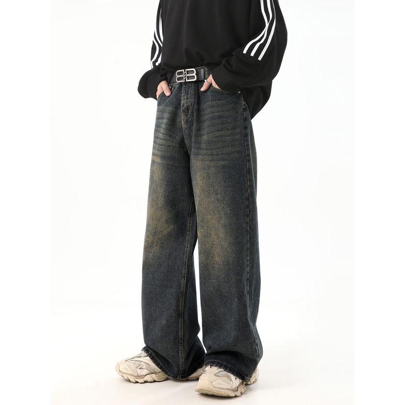 51 Hip Hop European and American Style Retro Washed Distressed Straight-leg Denim Men's Cleanfit Pants Loose Drooping Loose Pants