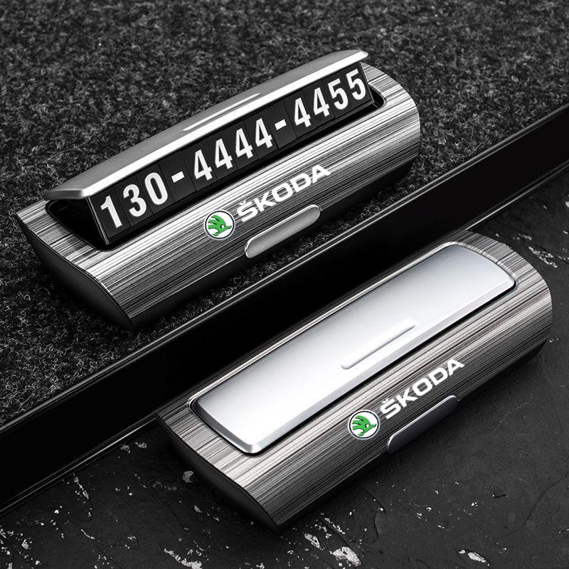 Car Temporary Stop Sign Parking Telephone Number Card Plate For Skoda Octavia Rapid Kodiaq Karoq Fabia Kamiq Superb Accessories agk633