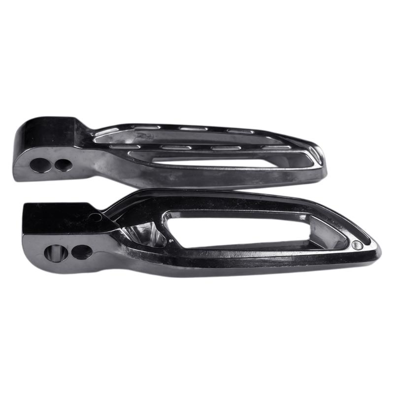 Motorcycle Passenger Footboards, Aluminum Rear Support Pair with Open-Frame Bodies, Ridged Treads, and Mounting Hardware