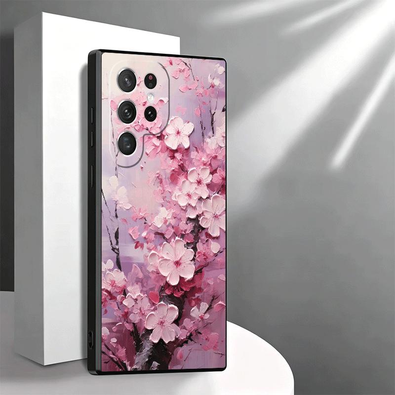 Cherry Blossom Sakura Fashion Soft Phone Case for Samsung Galaxy S26 S25 Edge S24 Ultra S23 Plus S22 S21 FE S20 Black Cover Back