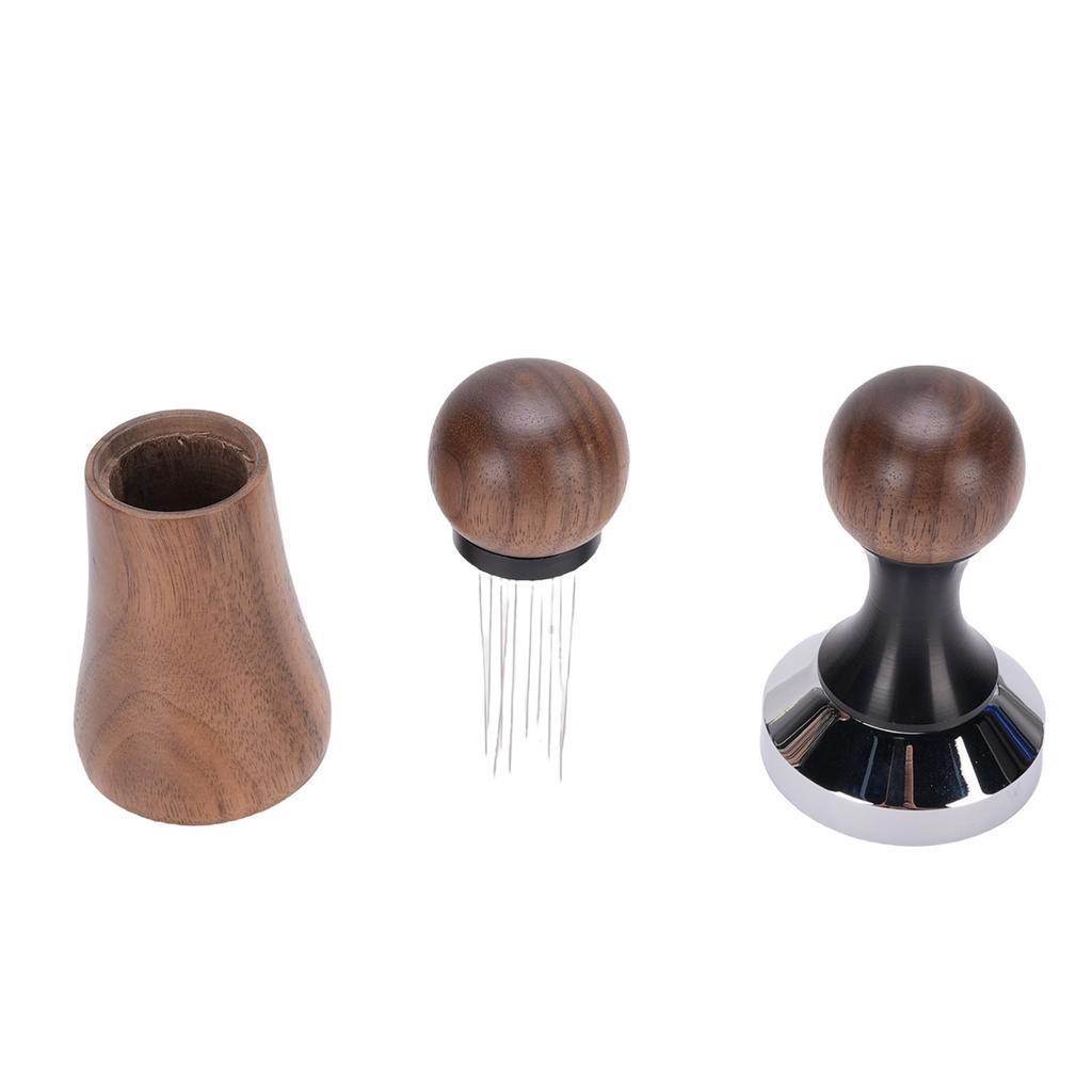 Nåltyp Kaffefördelare Rostfritt Stål Valnötsträ Kaffepress för Kaffemaskin