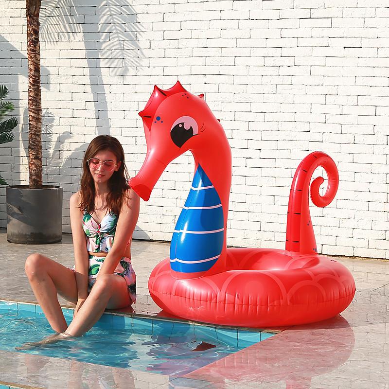 And Adult Childrens Thickened Inflatable Red Seahorse Floating Toy Drainage