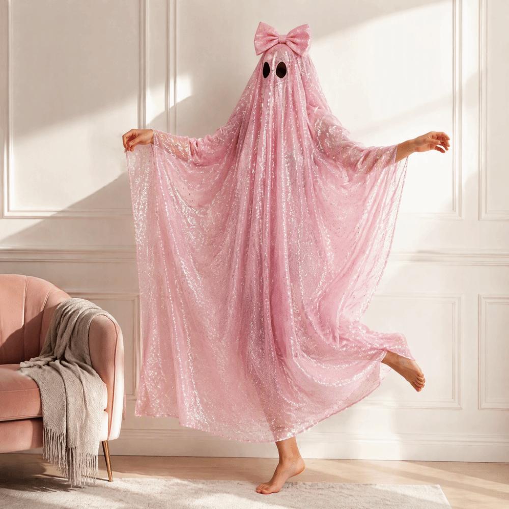 Vicces Masnis Szellem Köpeny Csillogó Cosplay Kellék Halloweeni Jelmez Köpeny Előadási Kellék