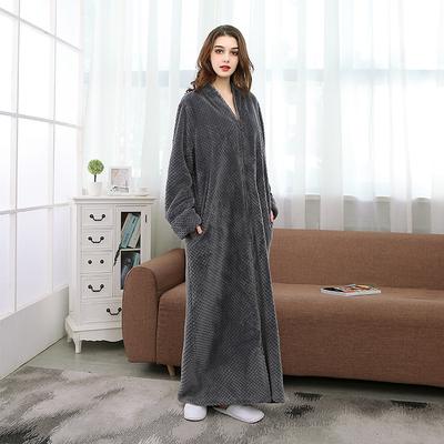 Dam Bekväm Dragkedja Lång Pyjamas Badrock Loungewear Fleece Pyjamas Dam Handduksbadrock
