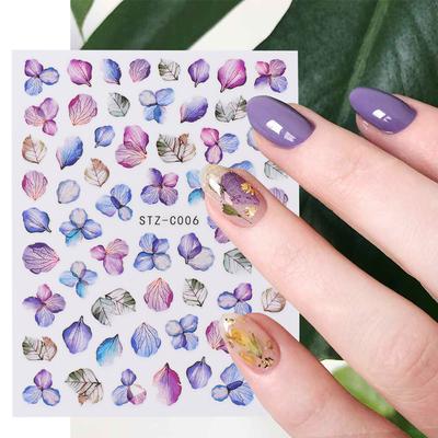 3D Flower Nail Art Stickers Water Transfer Decals Self Adhesive Florals Leaf Lavender Nail Decoration