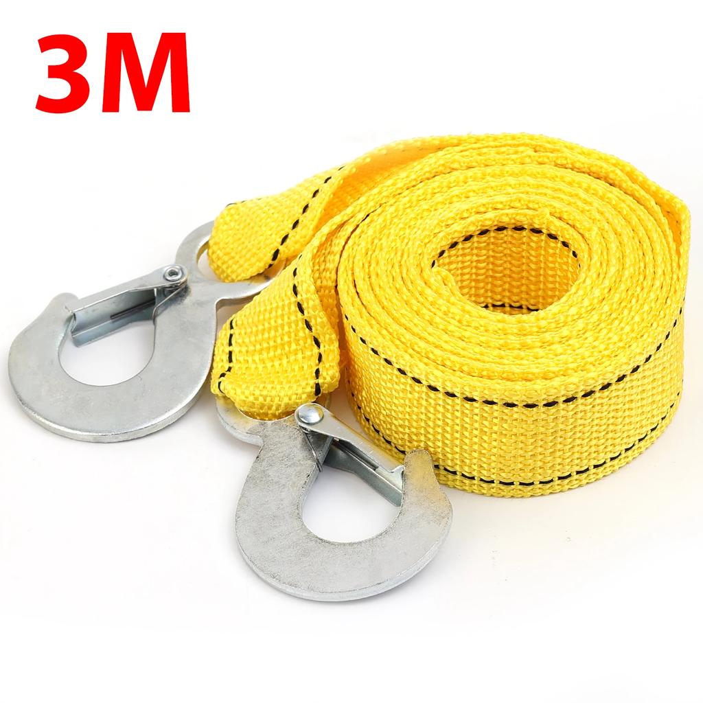 3M 3Ton Car Tow Cable Towing Pull Rope Strap with Hooks Portable Self-driving Tourism Heavy Rescue Rope Emergency Ropes