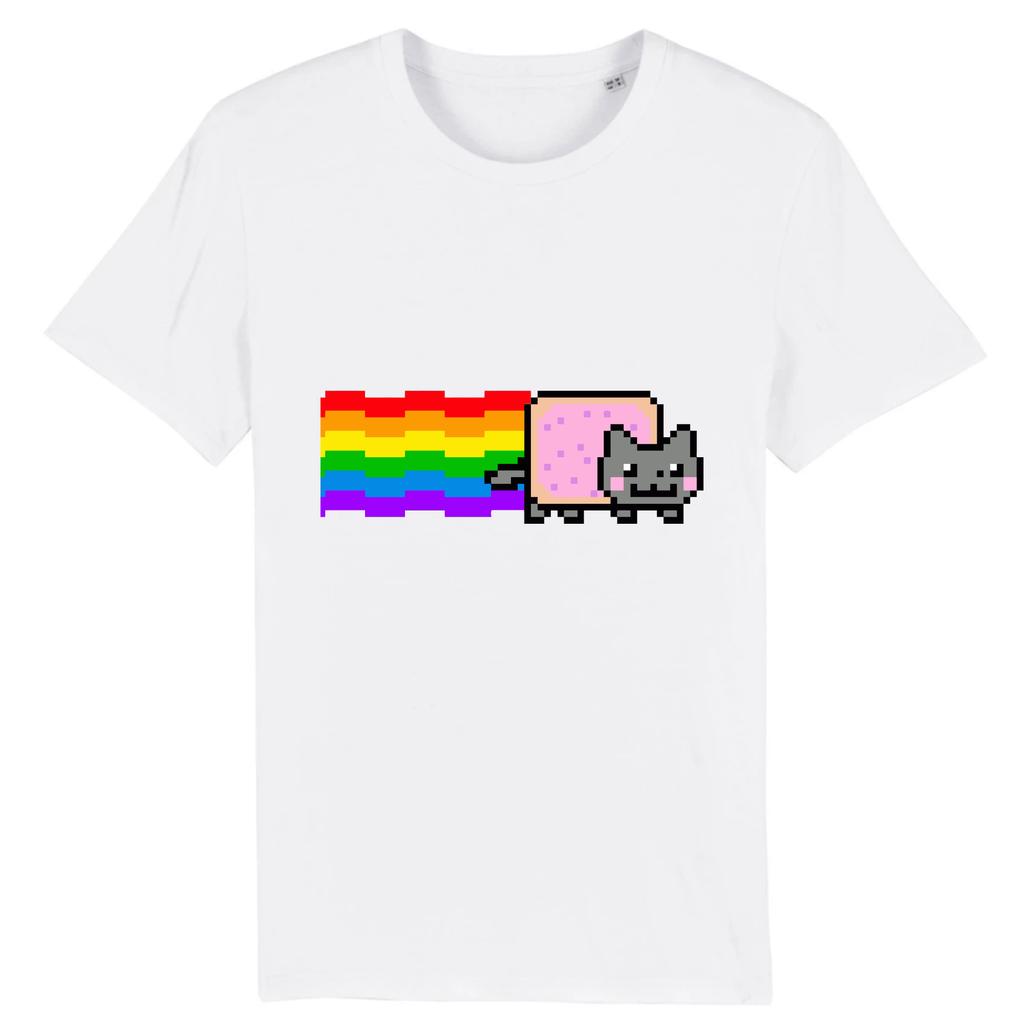 Funny Meme Creative Top Hip Hop Y2K Vintage Print Short Sleeve Nyan Cat with Rainbow T-Shirt Casual Loose Street Wear Unisex