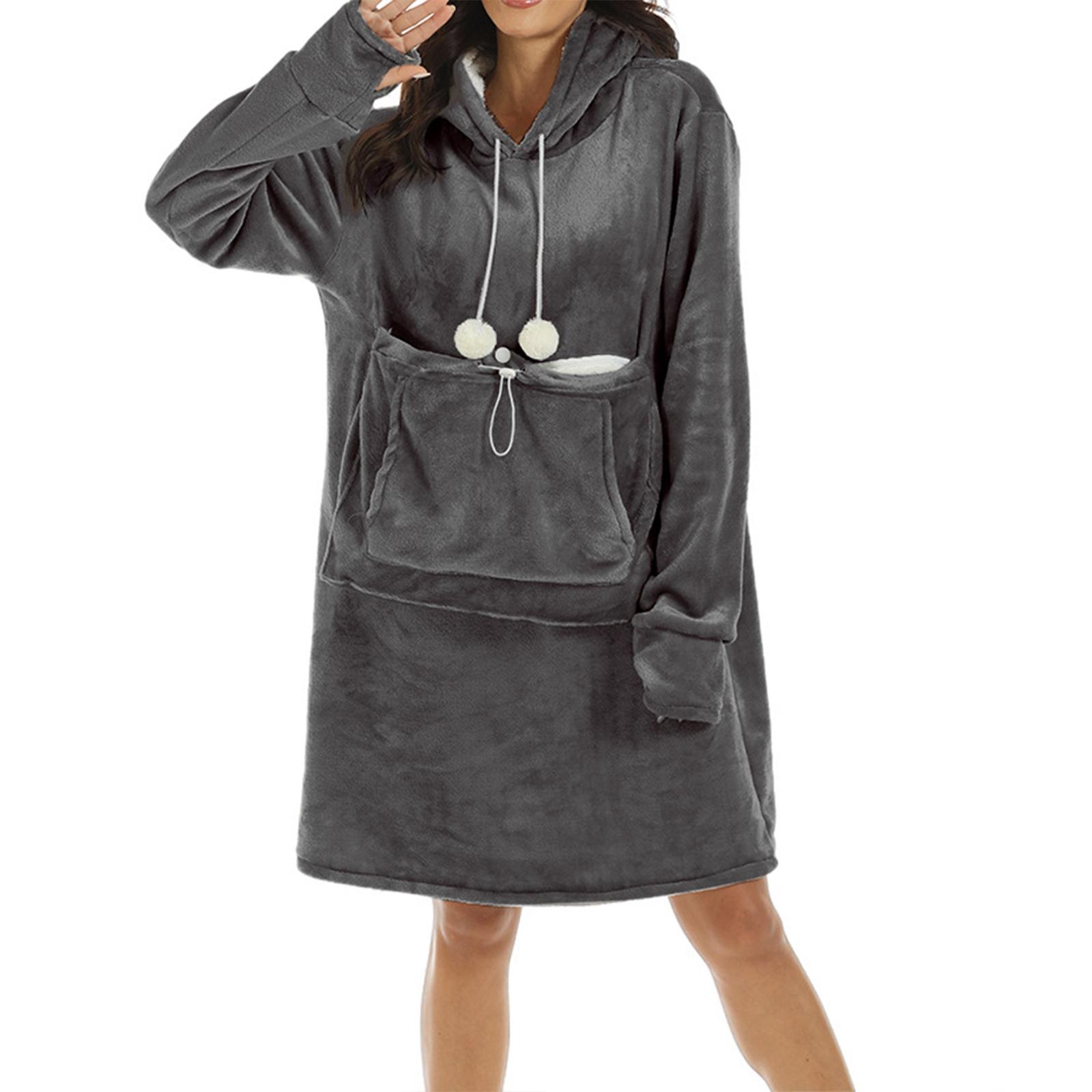 

Women s Fleece-Lined Thick Flannel Casual Loose Hoodie With Large Pockets L