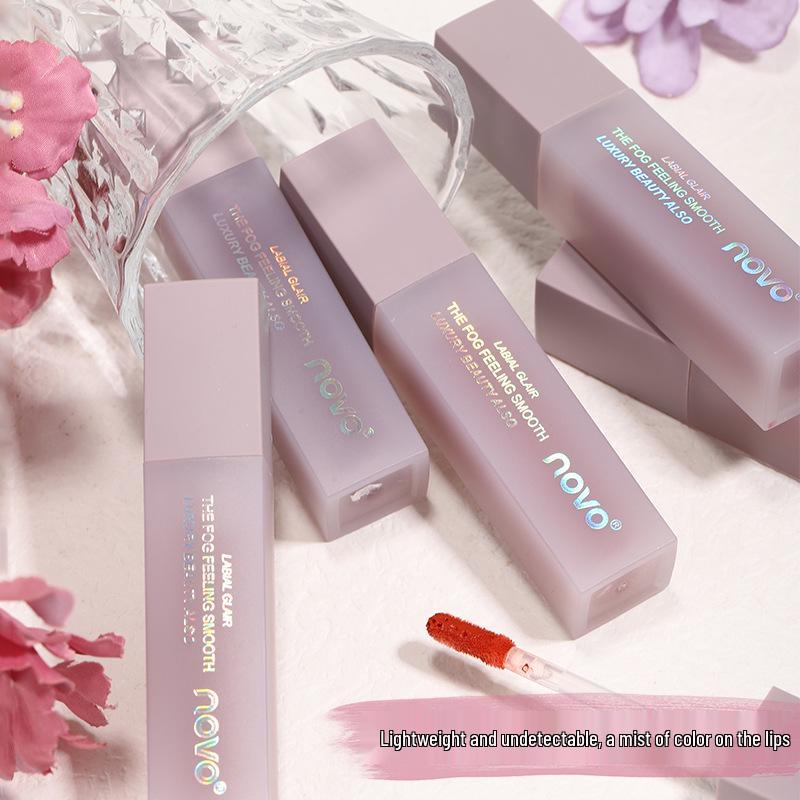 NOVO5649 Charming Misty Pink Lightweight Matte Lip Glaze - Long-Lasting, Non-Fading, Non-Stick, Perfect for Students