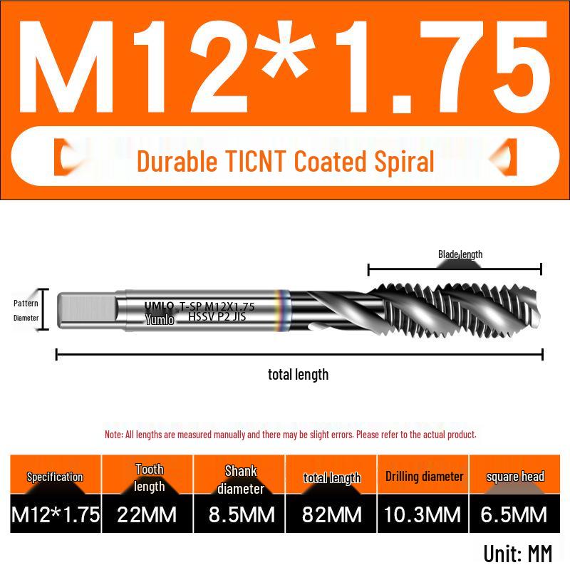 UMLO High Vanadium Spiral Tap Machine for M3-M10 Stainless Steel Tapping