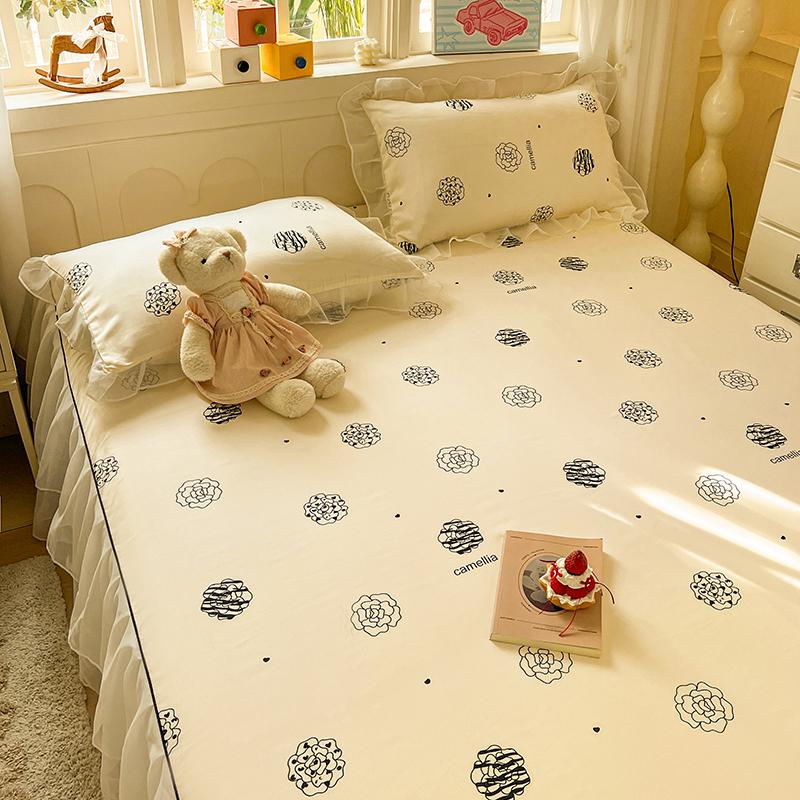 Sleep Grid Double Layered Chiffon Bed Skirt Ice Silk Air Conditioning Soft Seat 3-Piece Set