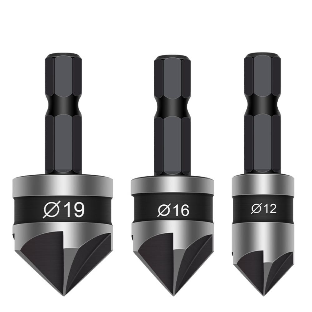 3pcs/1Set 90 Degree Countersink Drill Hexagonal Shank Drill Bit Cutter  Woodworking Hole Opener