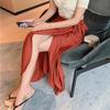 Summer Elegant Stain Women A-Line Long Skirts Side Split High Waist Fashionable Umbrella Beach Female Skirts