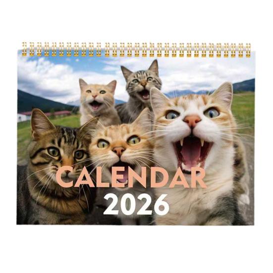 2026 Wall Calendar Funny Cats Wall Hanging Calendar Jan.2026 - Dec.2026 12-Month Planner for Home Office