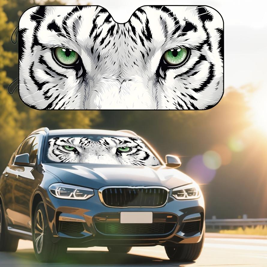 1Pcs White Tiger Pattern Windshield Sunshade UV Rays Heat Blocker Keeps Vehicle Cool Unique Design Fit Sedans SUVs Trucks RVs