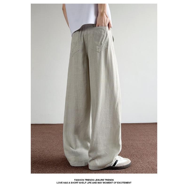 Men S Summer Loose Straight Wide Leg Curved Thin Casual Pants