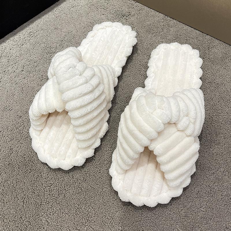 Fashion 2026 Women's Autumn/Winter New Cotton Non slip Home Slippers Warm Toe Cross Flat Bottom Slippers