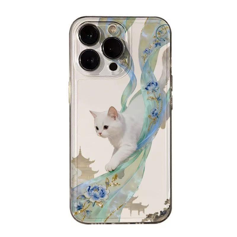 Dunhuang Flying Cat iPhone Case: Compatible with iPhone 13, 14, 15 Pro & 16 Pro Max. Simple, Full Coverage & Drop-Proof.