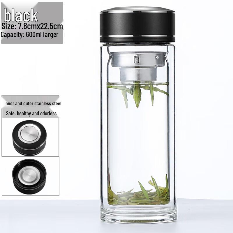 LINGCHEN Double Wall Glass Tea Infuser Mug