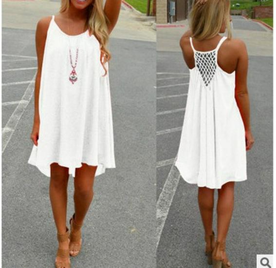 Abito in Chiffon Senza Schiena Patchwork a Quadretti Canotta Taglie Forti da Donna