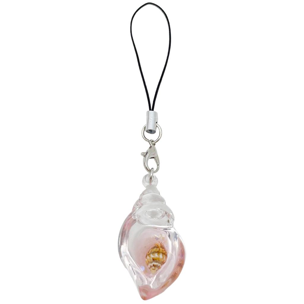 Ocean Series Transparent Pink Resin Conch Phone Lanyard & Keychain Pendant
