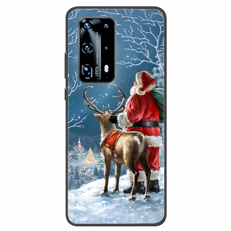 Christmas Phone Cases For Huawei P40 P20 Pro P40 P20 Lite P40 P20Case Black Silicone TPU Soft Cover Santa Claus TPU Bumper Funda