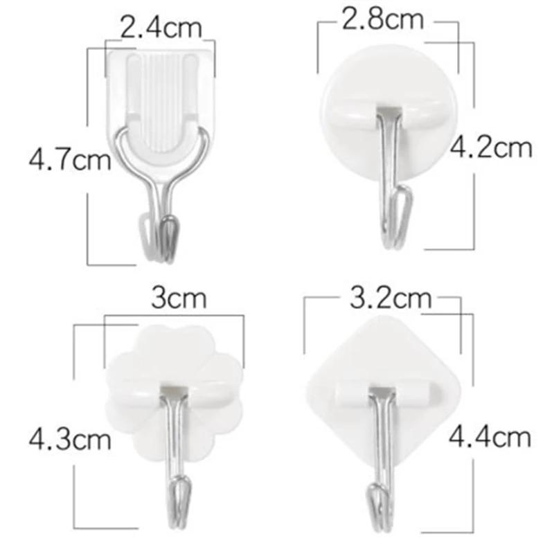 10Pcs/Set Wall Hook Key Holder Shelf White Small Plastic Hanging Strong Self-Adhesive 4-Shaped Home Bathroom Kitchen Accessories