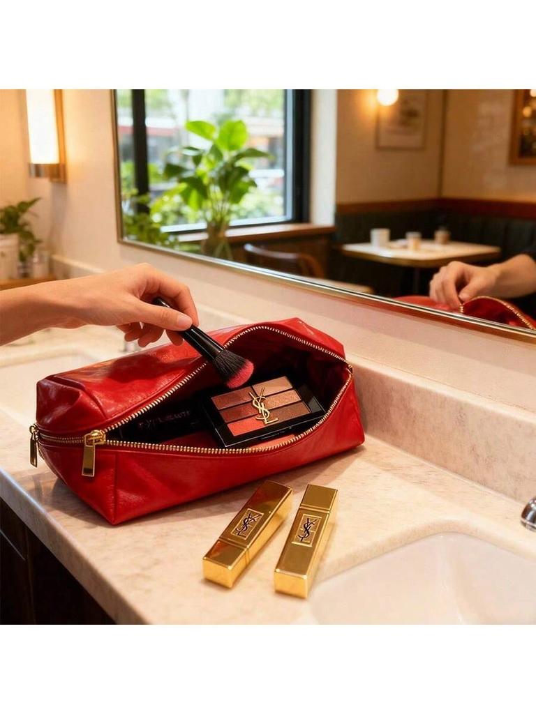 YSL Makeup Bag Storage Bag Toilet Bag Large Capacity Travel Portable Red 16 × 12 × 5cm