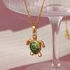 Exquisite Trend Gold Color Stainless Steel Simulation Green Sea Turtle Zircon Pendant Necklace for Women Collar Chain Jewelry