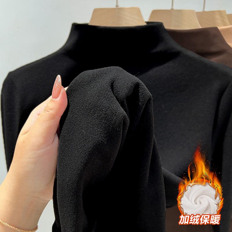 Women's Mock Neck Long Sleeve Top Loose Fit Commuter Undershirt Thick Fleece Thermal Base Layer