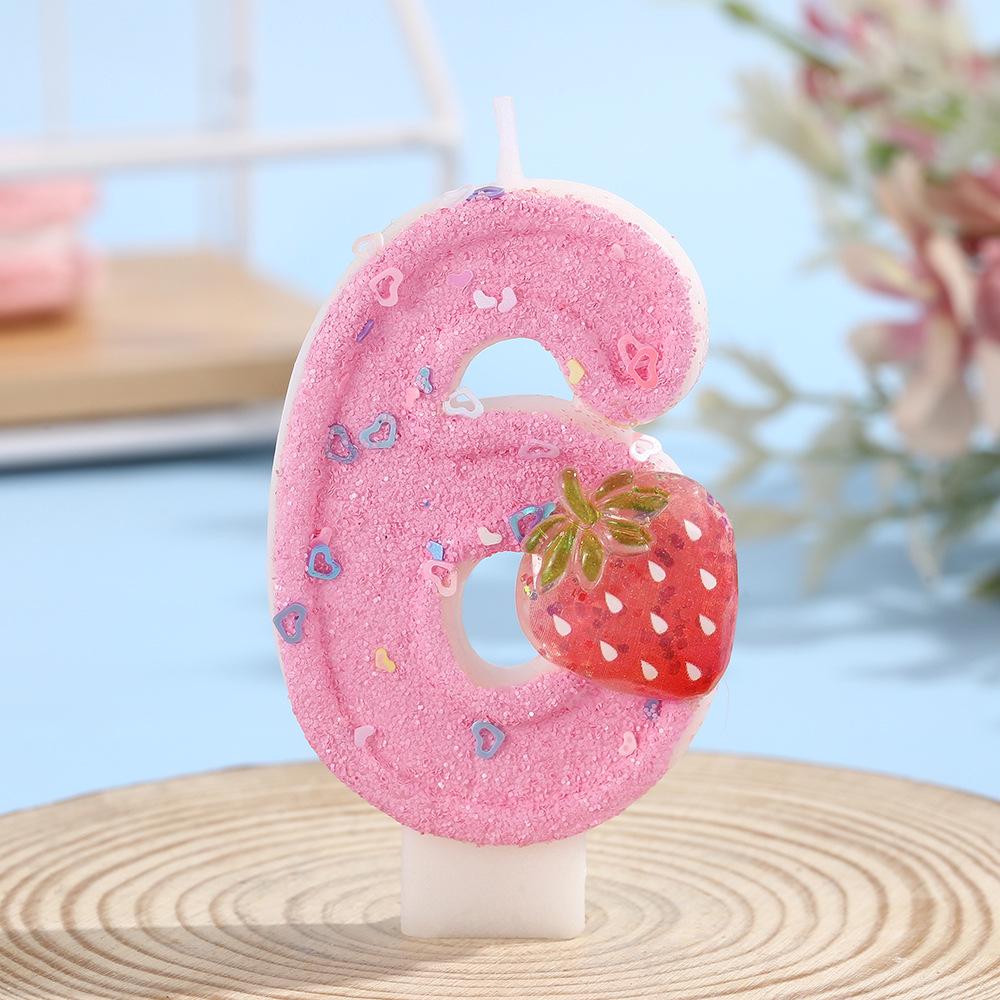 Pink Heart Strawberry Number Candles: Creative Children's Birthday Cake Decorations 0-9