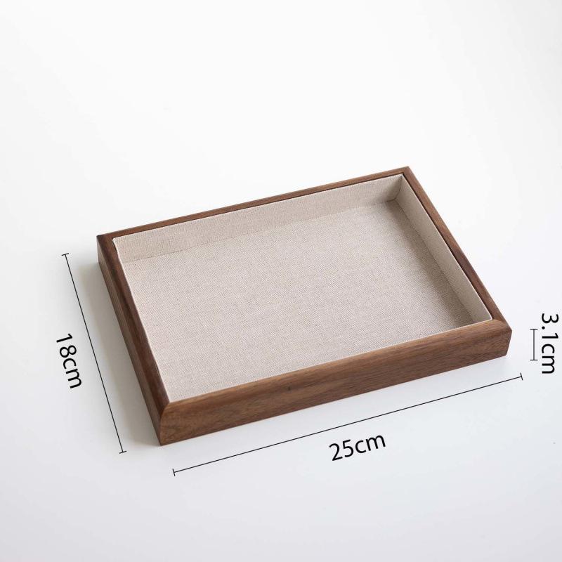 Black Walnut Metal Jewelry Tray with Linen Display for Rings