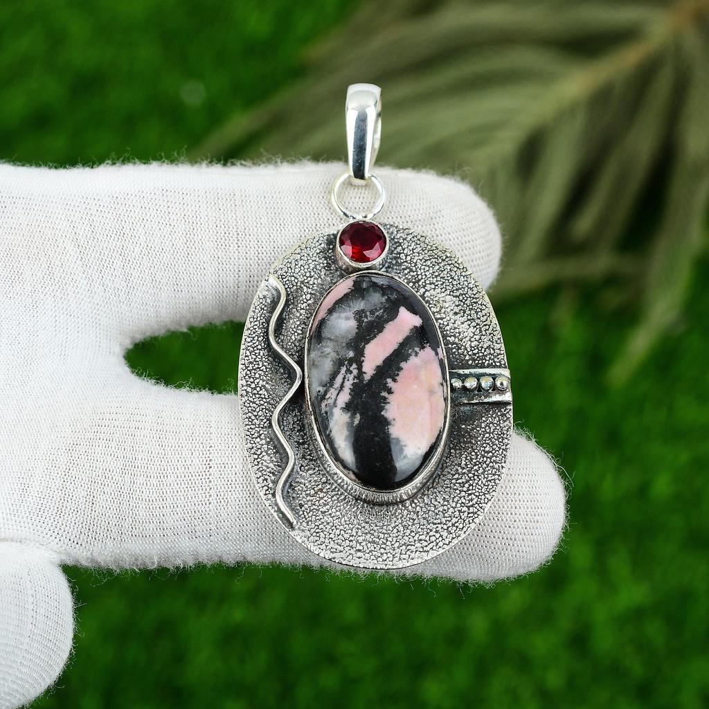 925 Silver Heart Chakra Rhodonite Stone Rubillite Engagement New Pendant Jewelry