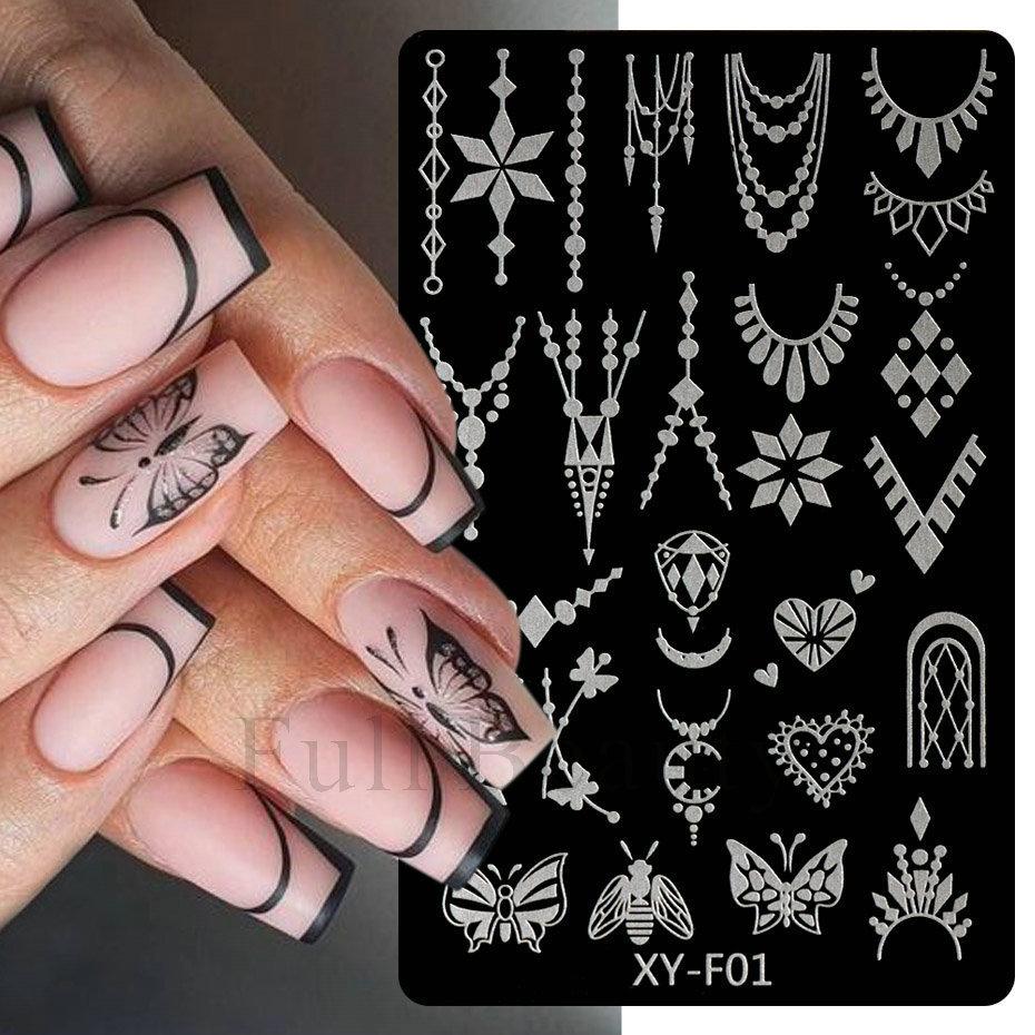 Valentine'S Day Nail Art Steel Plate Grid Series Love English Butterfly Dandelion Nail Art Printing Board