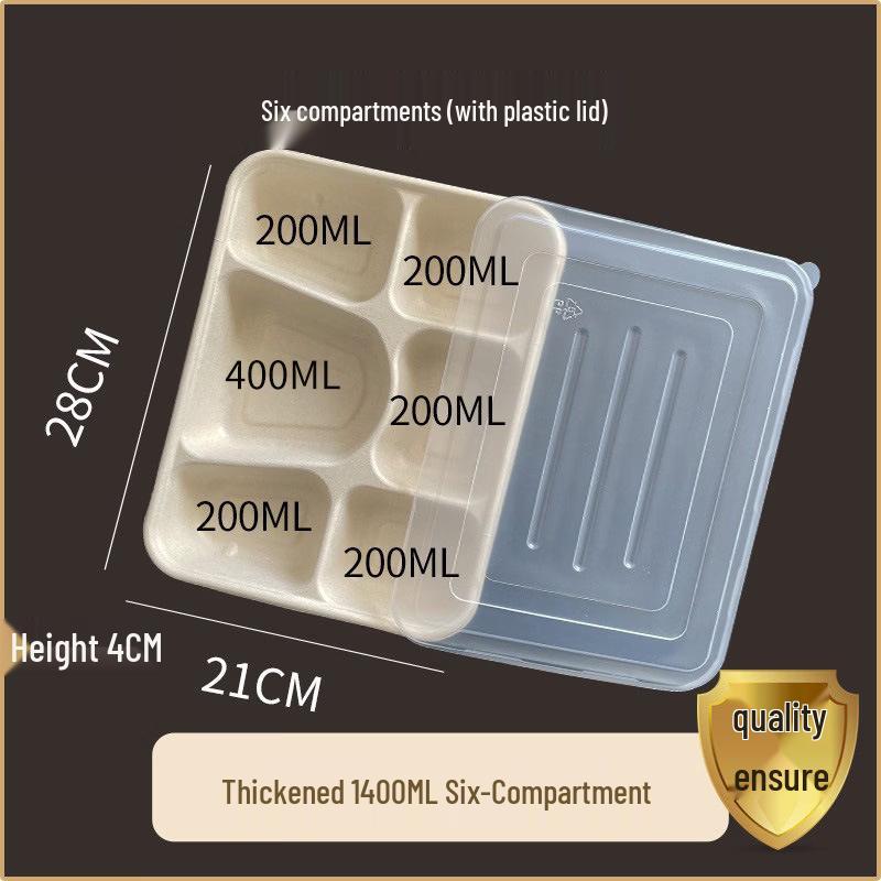 Disposable 6-Compartment Pulp Takeout Container with PP Lid