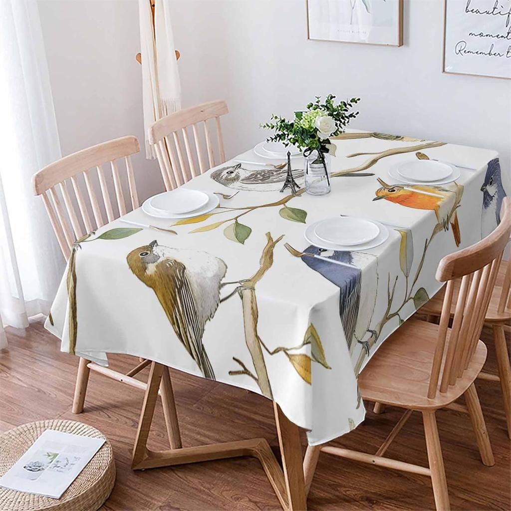 Colorful Birds Rectangle Tablecloth Wedding Party Decor Watercolor Leaf Branch Painting Table Cloths Kitchen Dining Table Decor