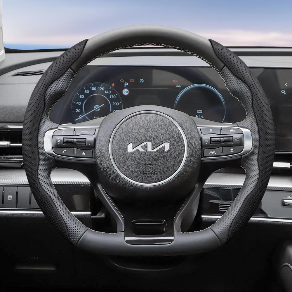 KWTU7 Suitable for Kia Breathable Leather Steering Wheel Cover Segmented Ceed Picanto Sportage optima Ev3 Rio 3 Cerato Stonic Niro K3