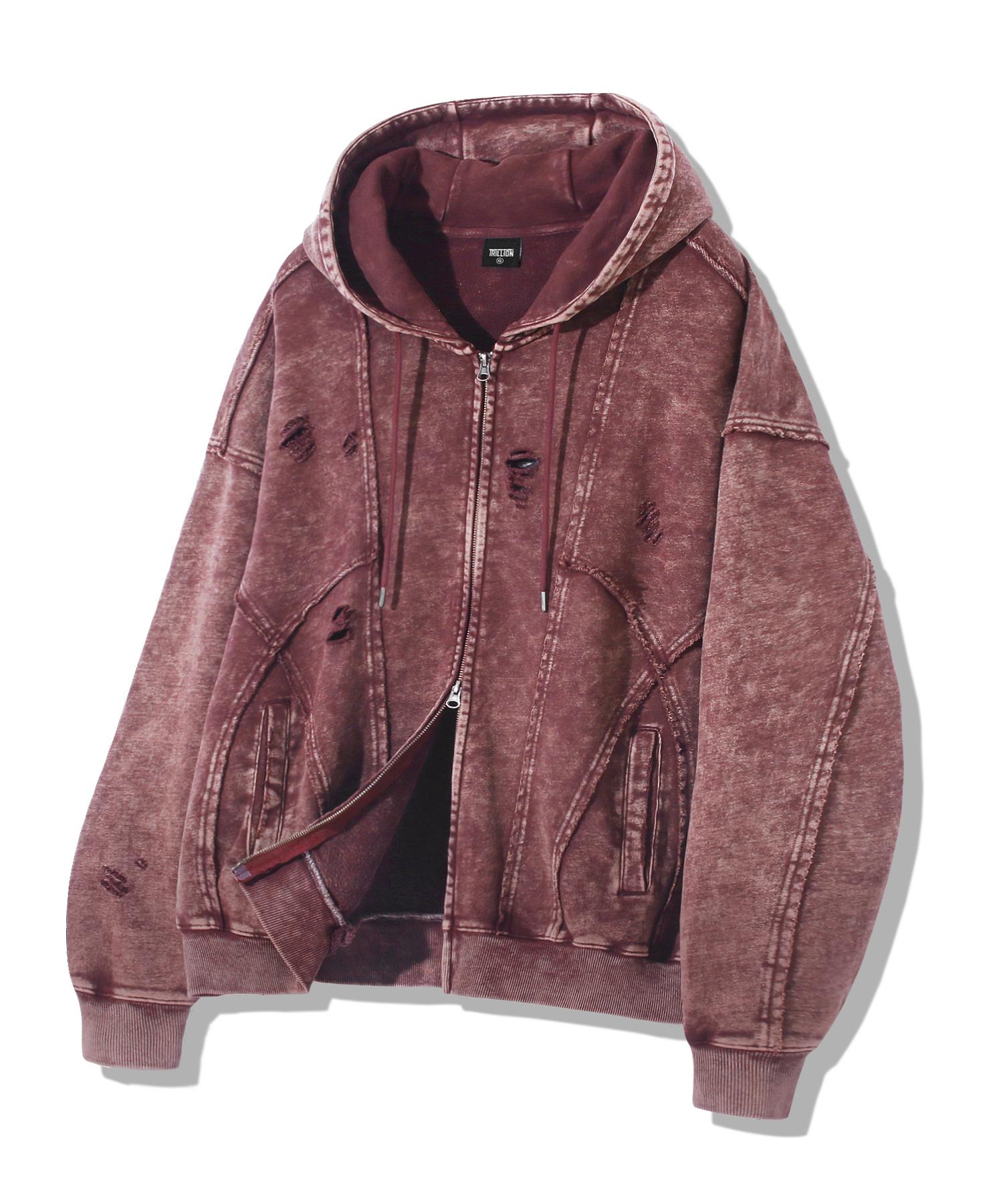 Trillion Oversized Distressed Pigment Zip-Up Hoodie