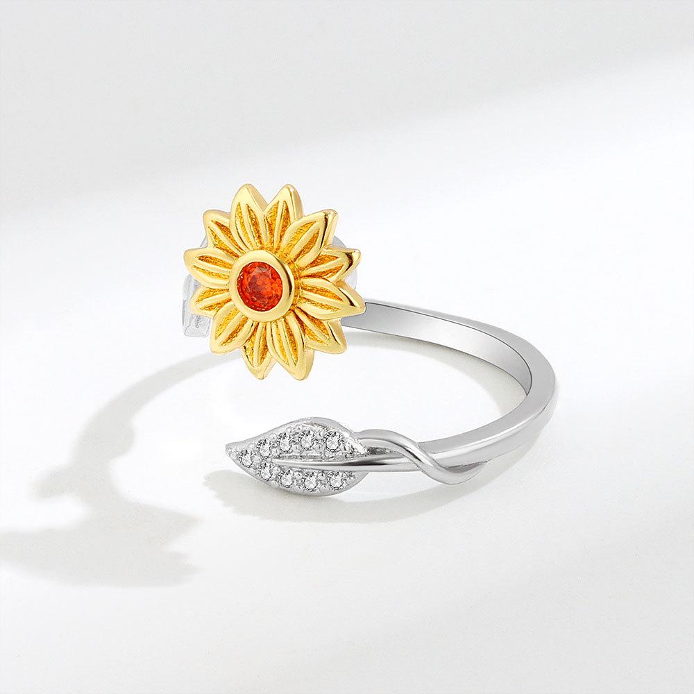 Creative Sunflower Spinner Ring For Women Anti Anxiety Stress Relief Jewelry You Are My Sunshine Rotatable Finger Ring