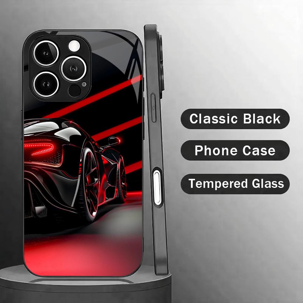 Neon Red Sports Car Print mobile phones Glass phone case for iphone 17 pro max cover for iPhone 17 16 15 14 13 12 11pm Pro Plus