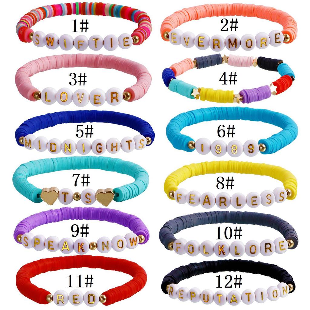 Polymer Clay Bracelet for Taylor Swift Fans: Colorful European & American Style with English Name Personalization