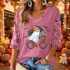 Women's V-Neck Halloween Print Casual Three-Quarter Sleeve Top