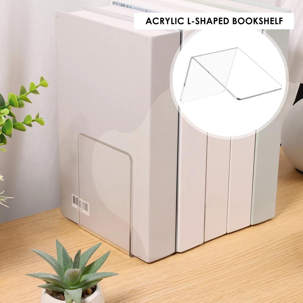 10Pcs L-Shaped Transparent Acrylic Bookends Desktop Book Holder Book Display Stand School Stationery Office Storage Accessories