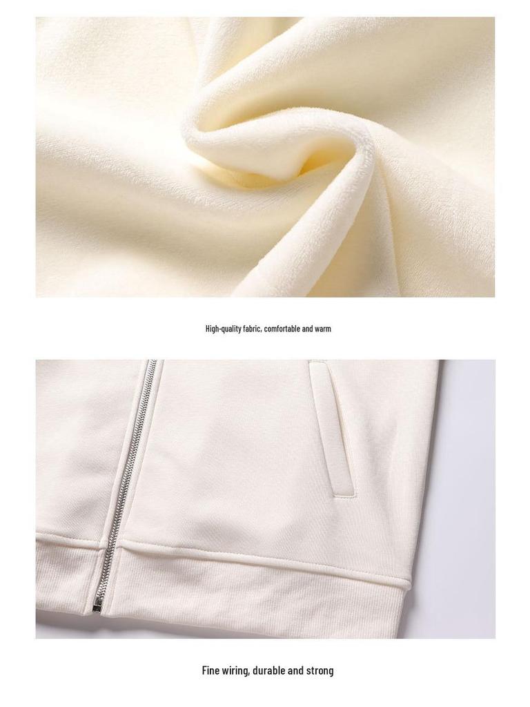 Men's Trendy Japanese Retro Silver Fox Velvet Hoodie - Heavyweight, Solid Color, Zipper Lapel Jacket for Autumn Winter