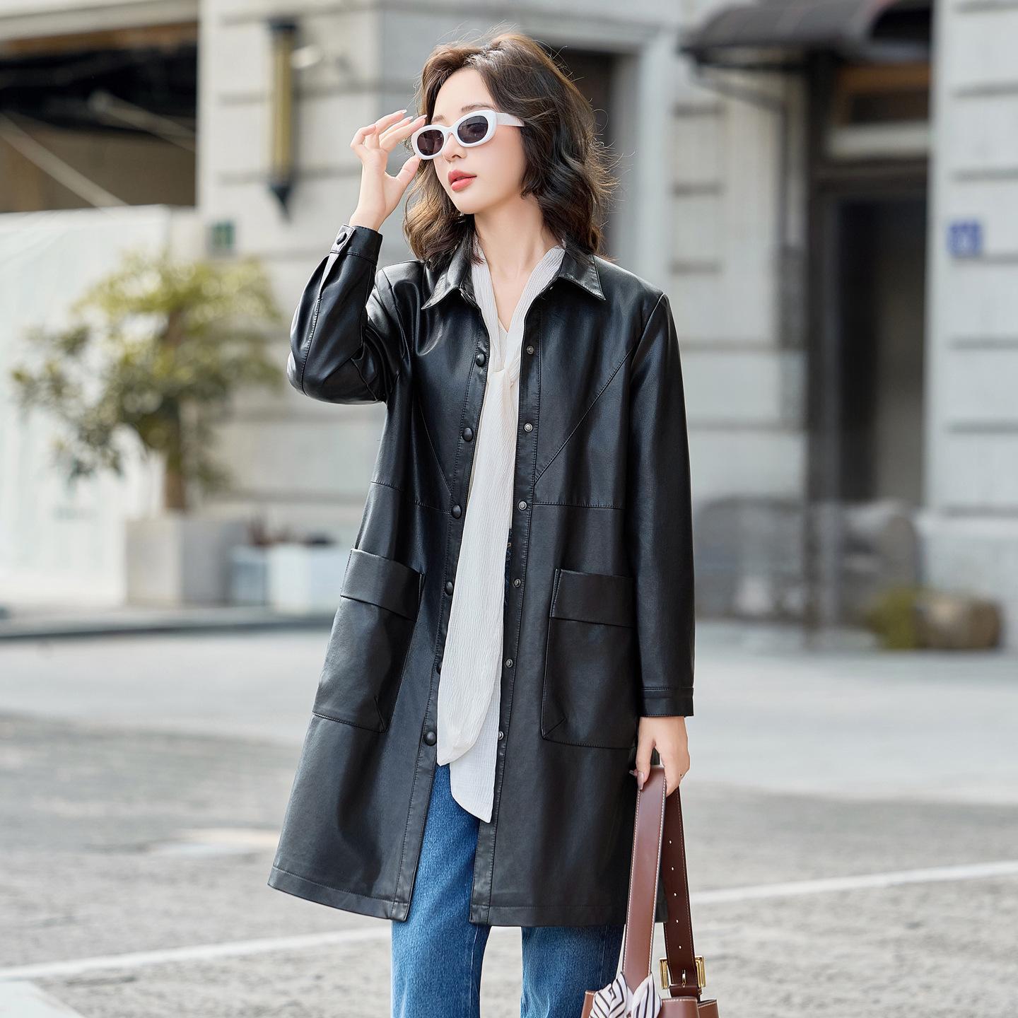 

Женский тренч средней длины из овчины - Коллекция Осень 2025 Triple Extra Large чёрный