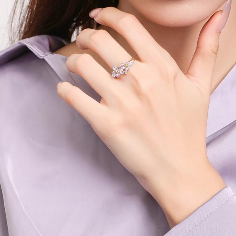 Adjustable Trendy Wisteria Flower Open Ring For Women Fashionable Copper Jewelry