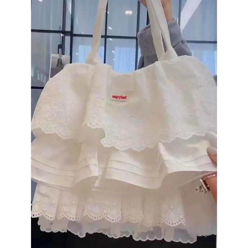 

Stylish Shoulder Bag Creative Design Cake-shaped Handbag Korean Style Casual And Versatile Summer Canvas Bag Lace Underarm Bag белый