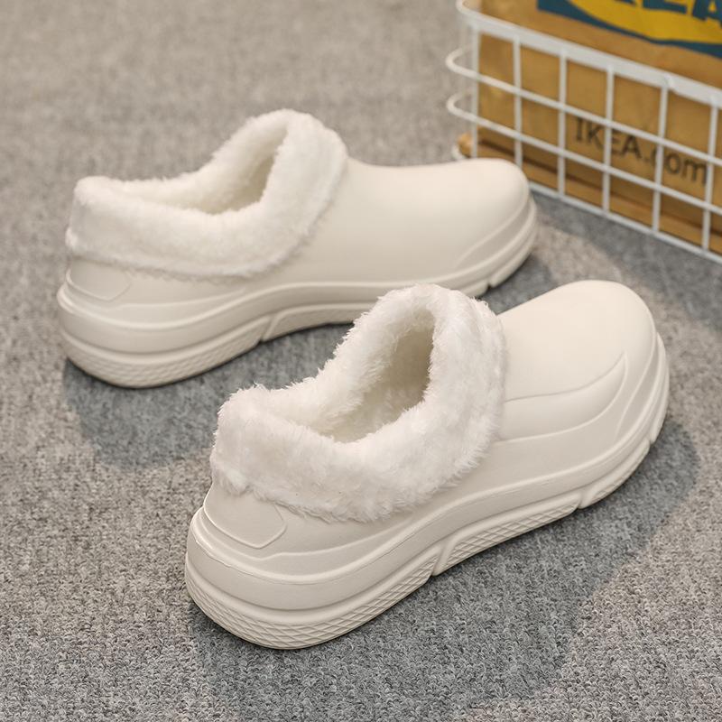 Fleece bag and cotton slippers men's winter indoor home thick-soled warm waterproof cotton shoes fluffy drag men's cotton shoes thick