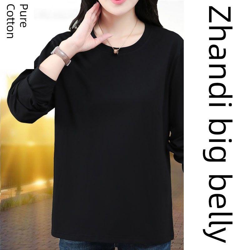 

Plus Size Women s Pure Cotton T-Shirt, Long-Sleeved, Spring 2026 New Style, Loose Fit, Middle-Aged Mom, Fat mm Top 8301 Black 2XL
